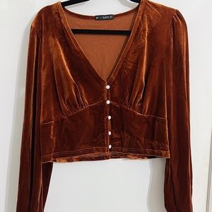 Zaful Plus Size Long Sleeve Velvet Button Up - Size L